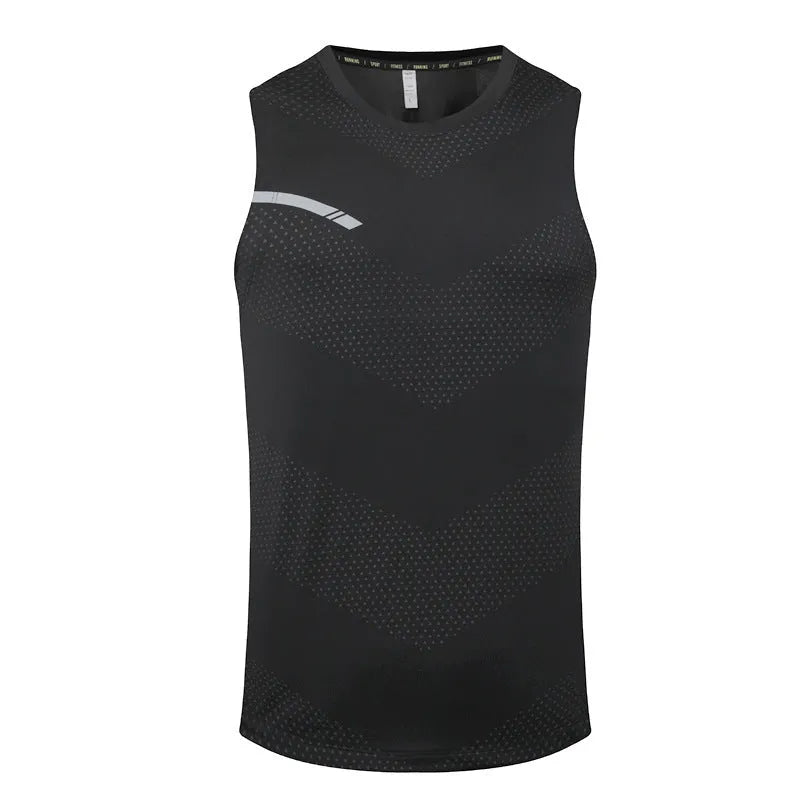 Man wearing a solid colour quick-dry athletic tank top for summer sports.