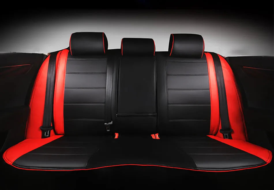 Single leather car seat cover with binding style in beige and black with red trim options