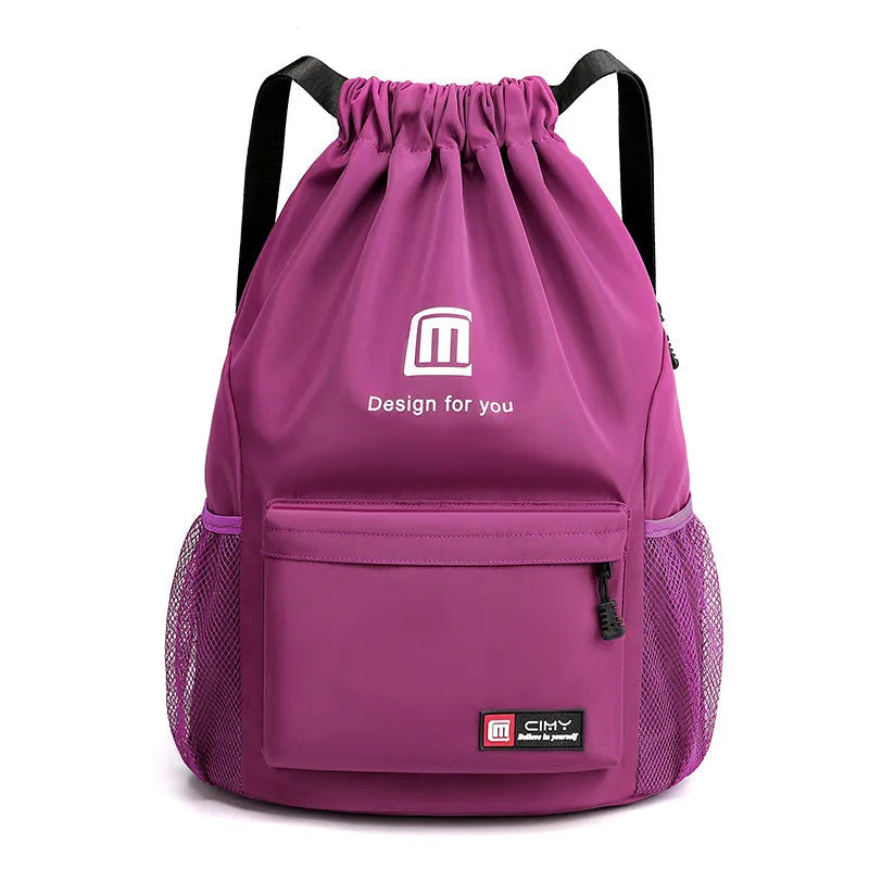 Large black Oxford travel backpack with drawstring closure and double shoulder straps