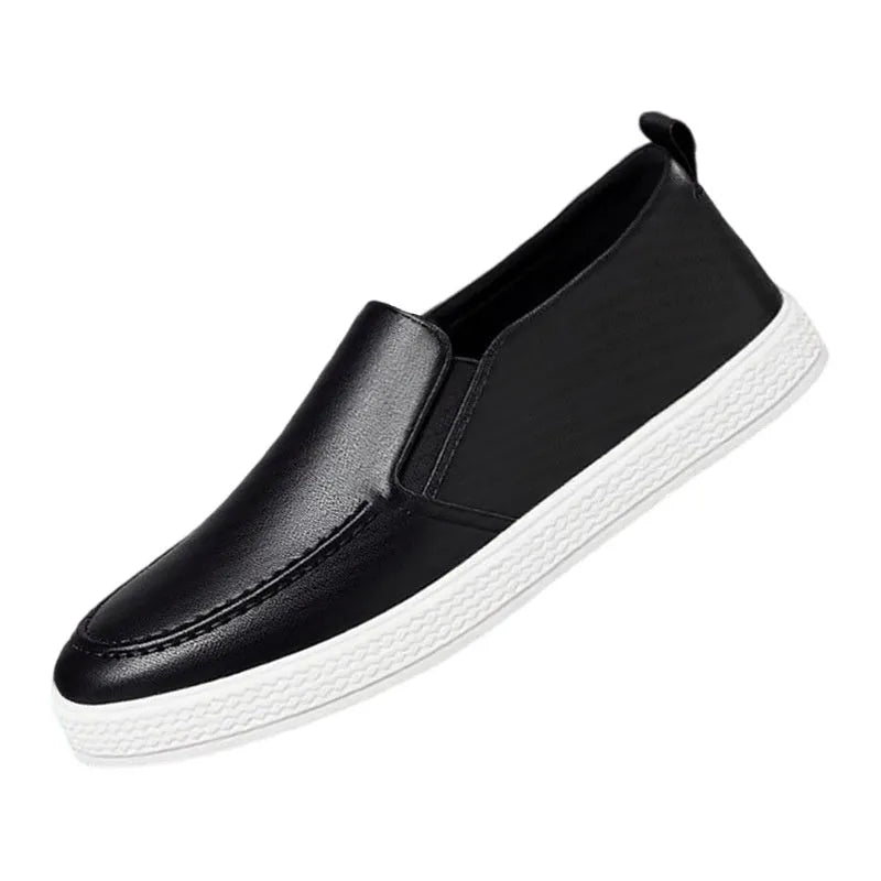 Men's slip-on kitchen working shoes with black with white bottom colour, artificial pu upper, round toe, flat heel