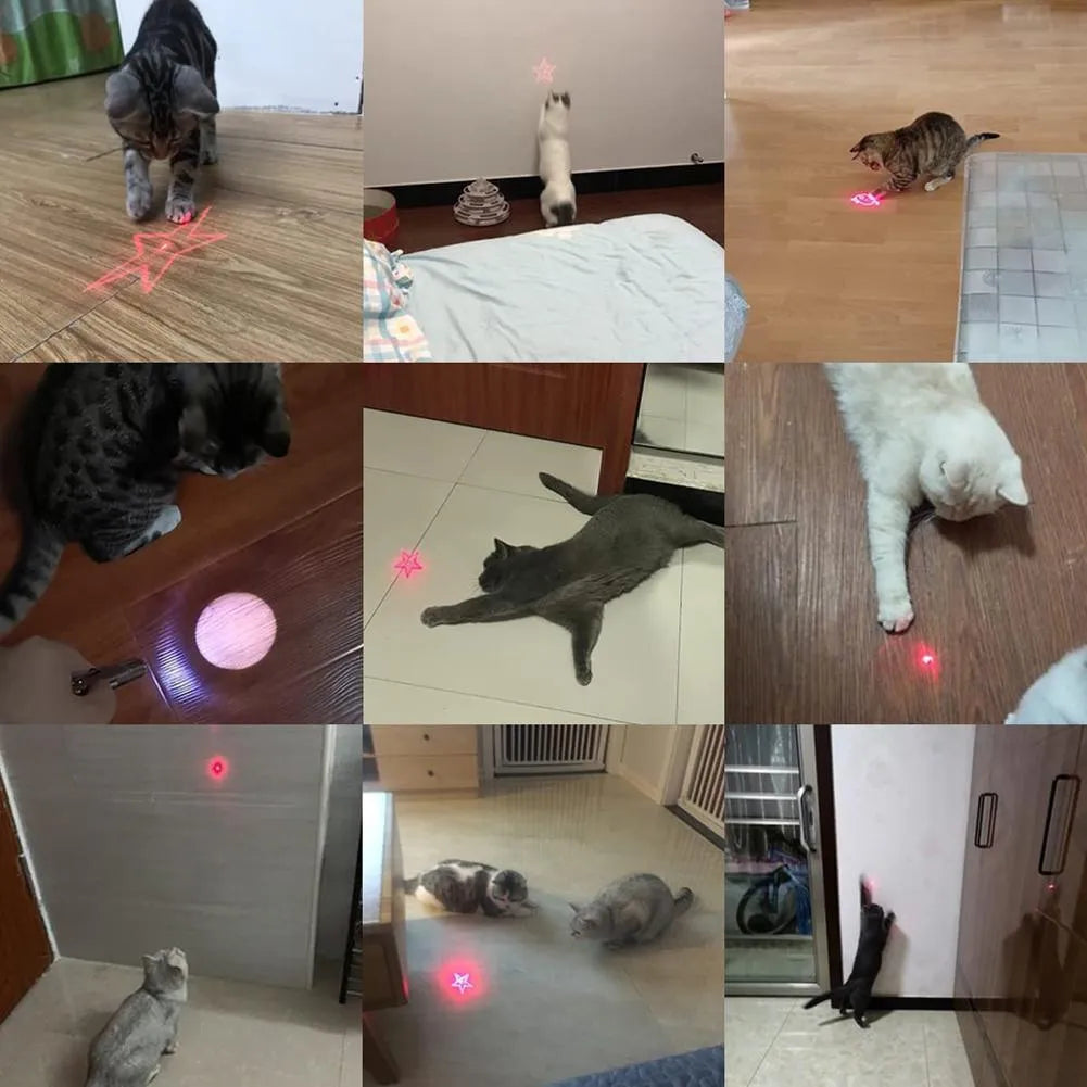 Pink and black USB rechargeable infrared cat teaser toy with keychain attachment