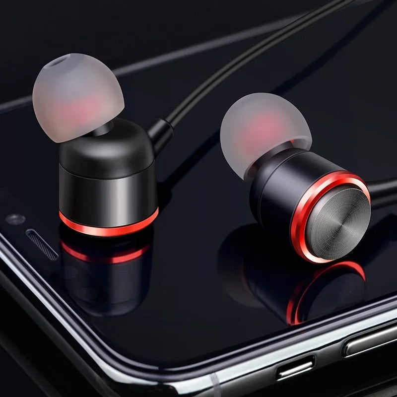 Wired in-ear headset with 3.5mm plug, silicone ear caps, and 1.2m TPE cable