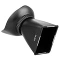 Black camera LCD viewfinder magnifier with magnetic mount attached to a DSLR screen.