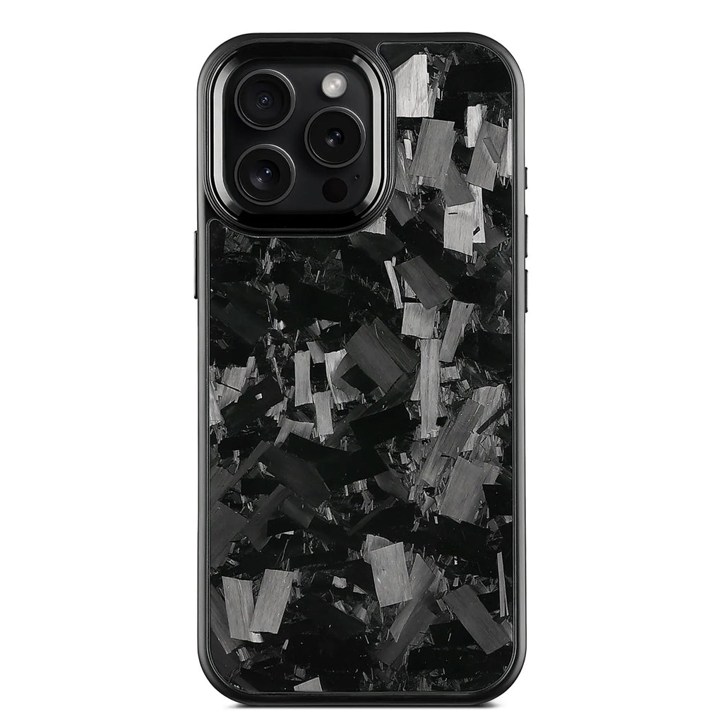 Black Frame blue gold carbon fibre iPhone case with a textured metal rim and built-in magnet.