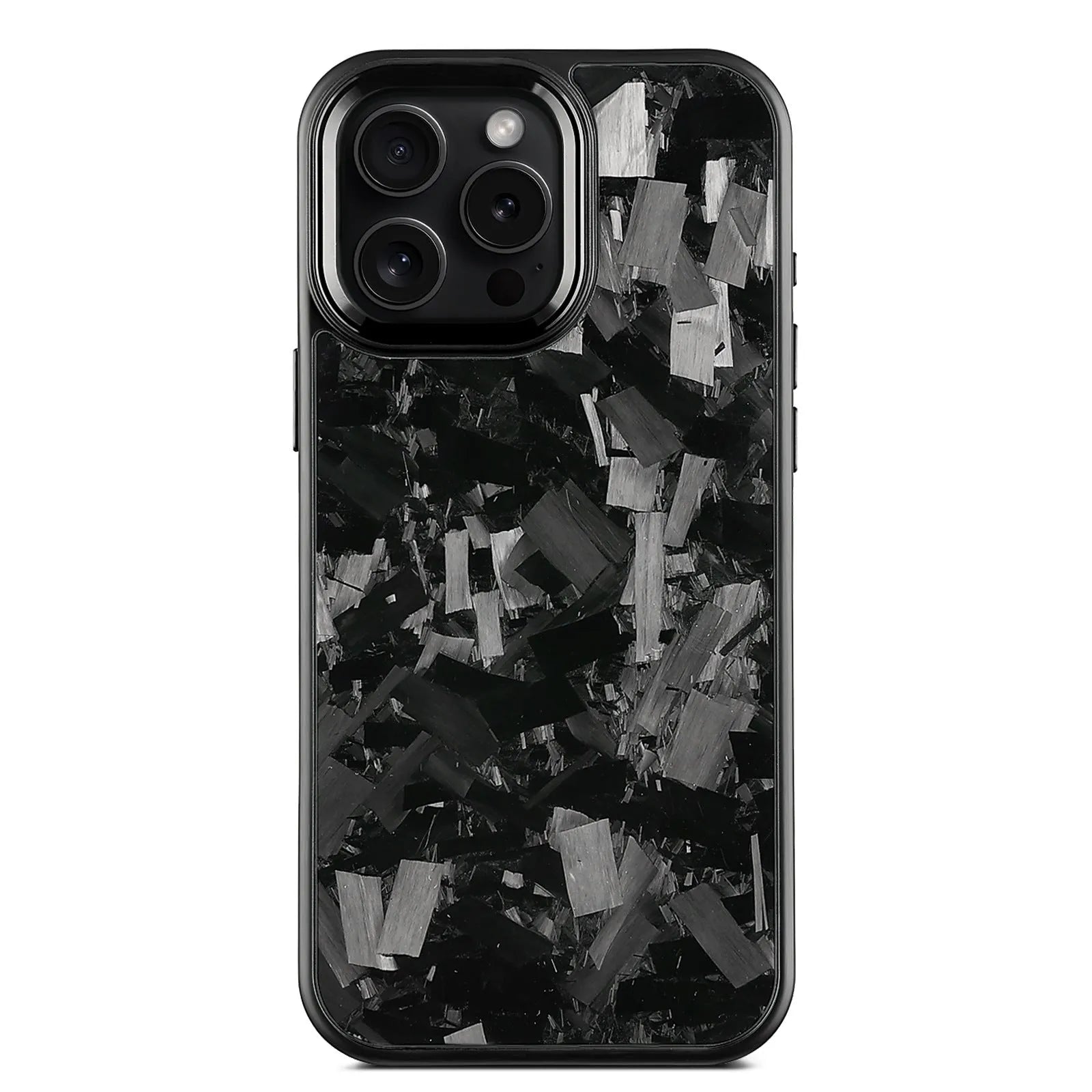Black Frame blue gold carbon fibre iPhone case with a textured metal rim and built-in magnet.