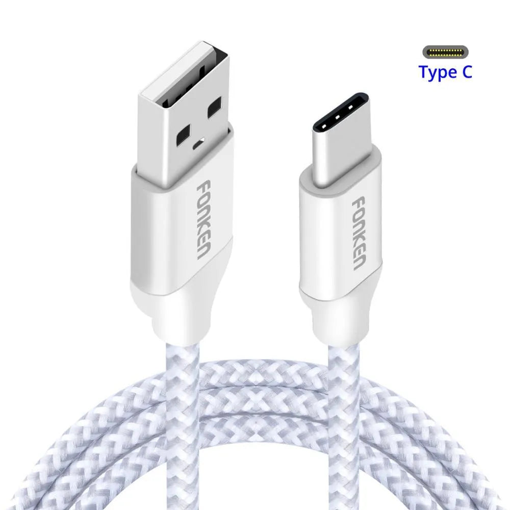 Fonken high-speed fast charging cable with woven exterior in black, 1m length, on white background