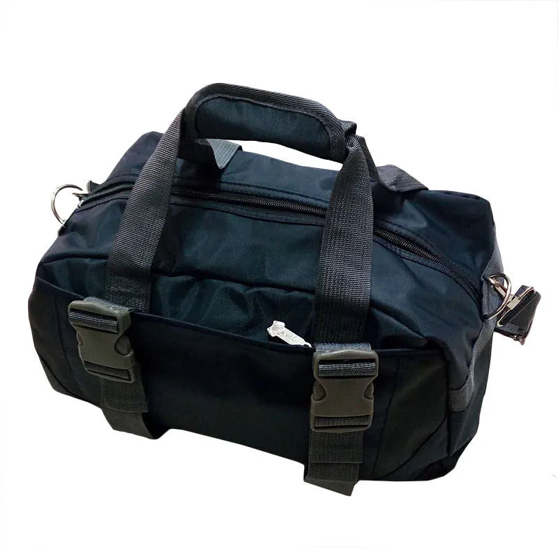 Nylon yoga gym bag in medium or large size, shown in available colours like black, blue, green, pink, purple, and rose red.