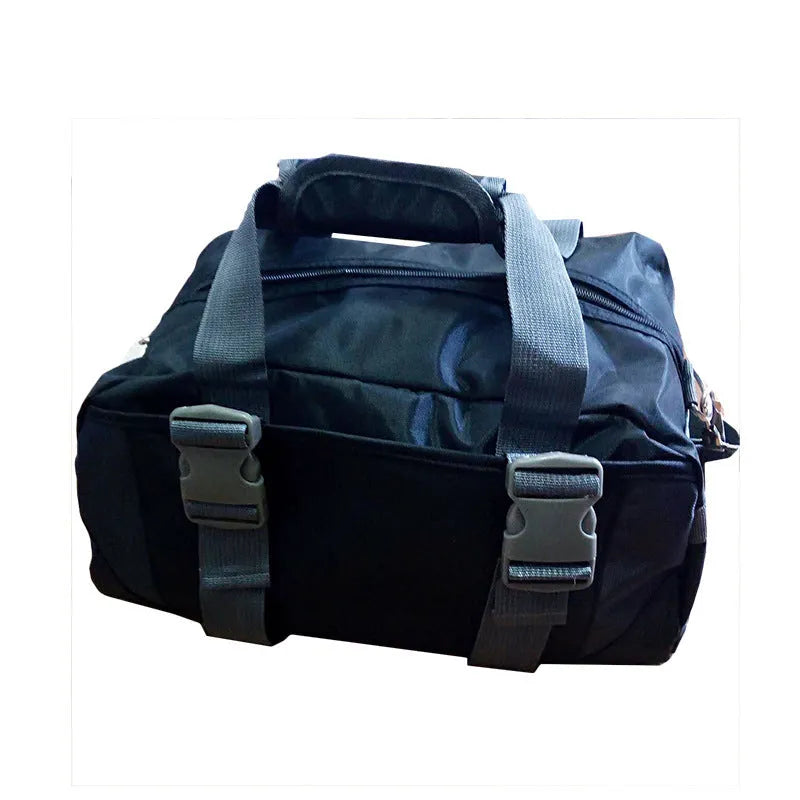 Nylon yoga gym bag in medium or large size, shown in available colours like black, blue, green, pink, purple, and rose red.