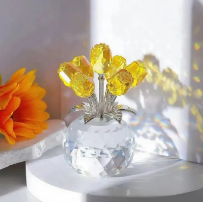 Geometric Chinese style K9 crystal rose ornament in seven colour options including red, blue, and golden yellow