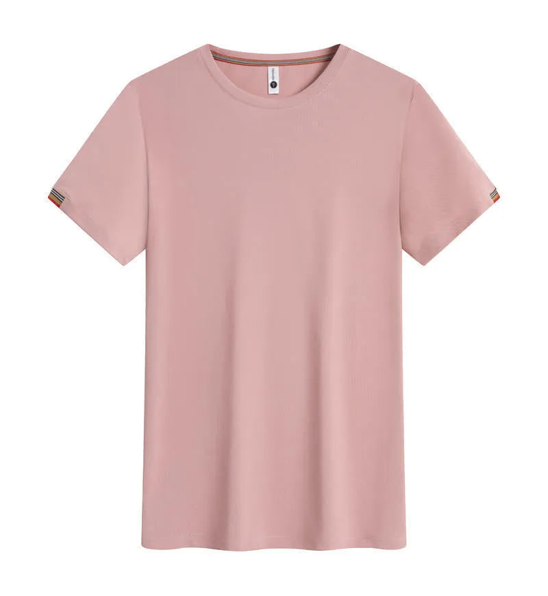 Women's round neck ice-feeling pullover top in black, side view, with smooth mercerised fabric finish