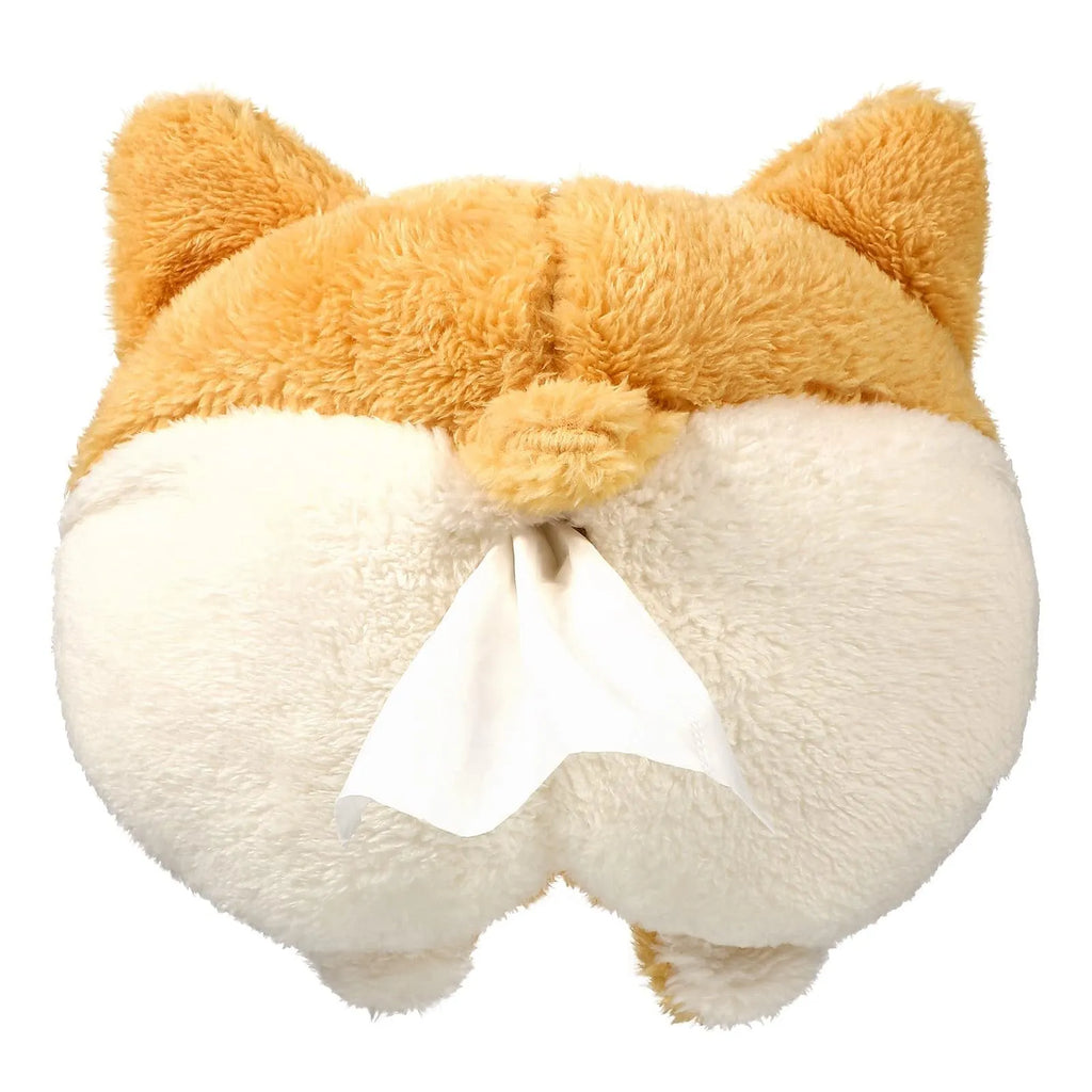 Yellow soft corgi butt-shaped tissue box cover with elastic strap for car sun visor
