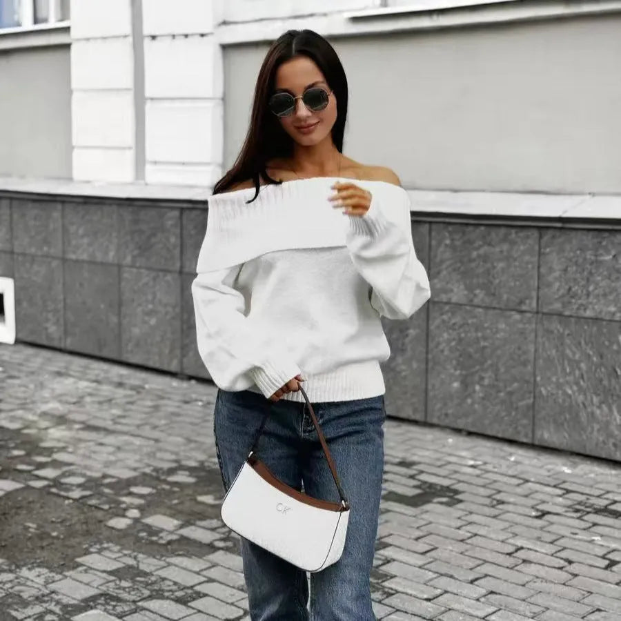 Acrylic off-the-shoulder sweater with 3D pattern effect in grey colour