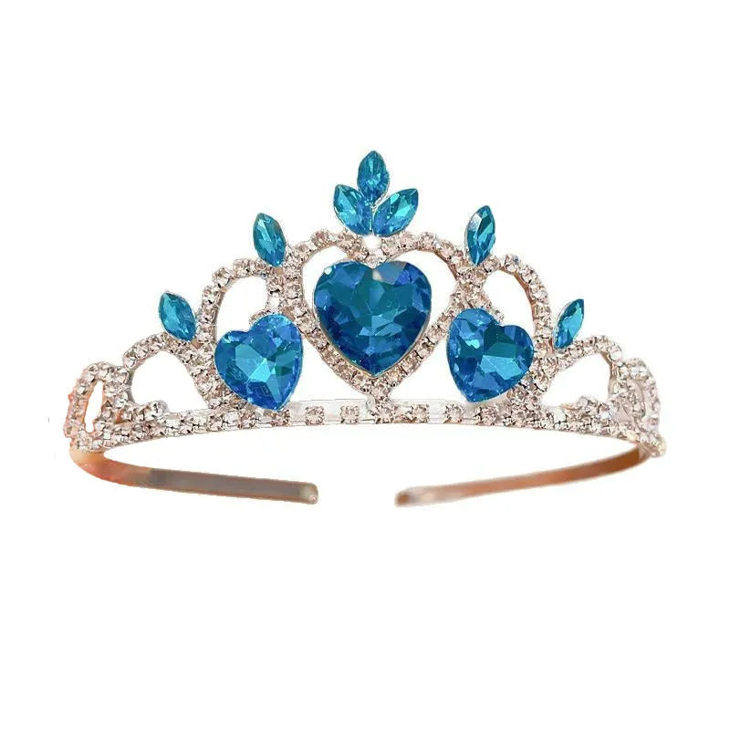 Children's electroplated alloy metal headband with crown shape and crystal decoration in pink, blue, or purple.