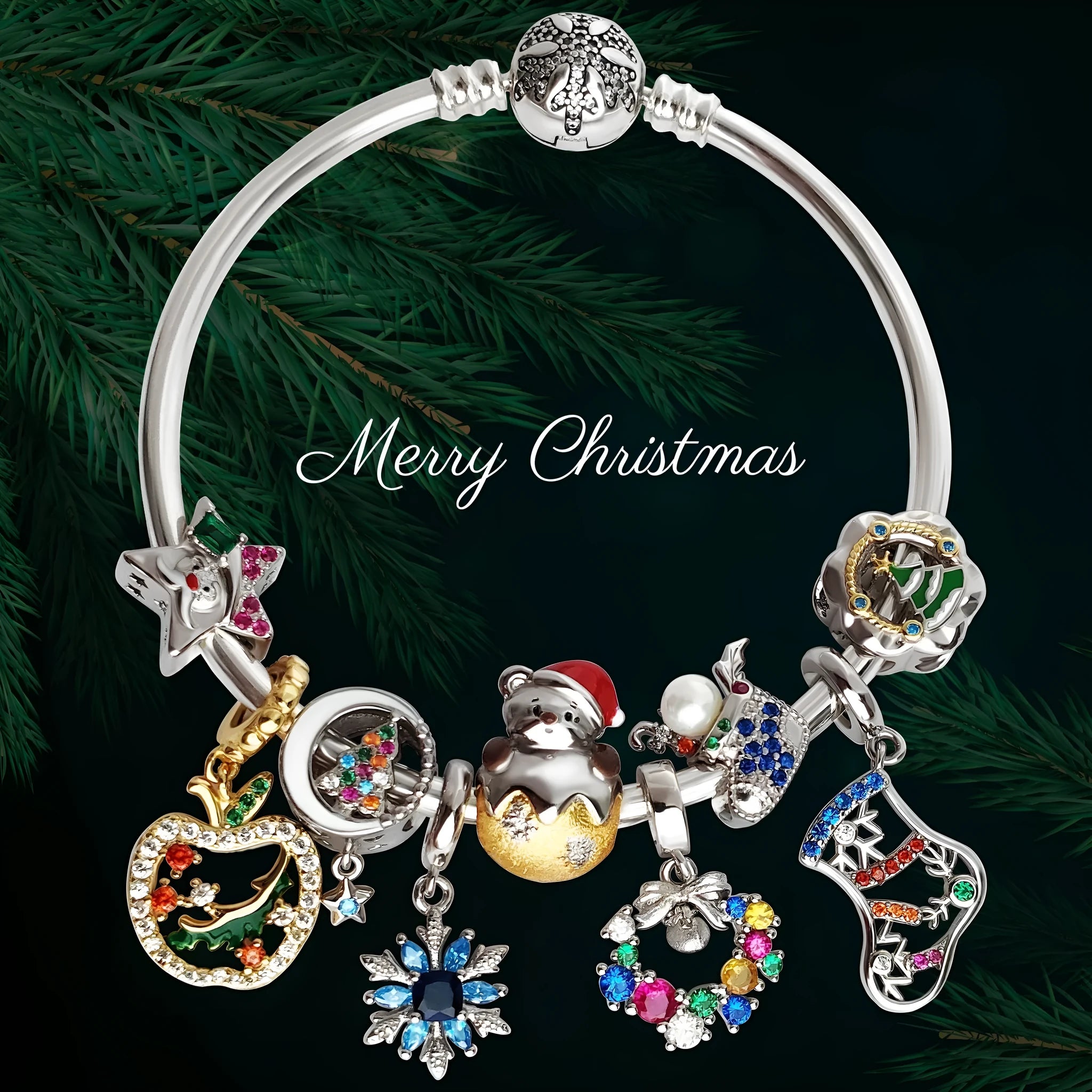 925 sterling silver Christmas pendant ornament with inlay finish, medium size, eleven colour options including PC1739, PC1740, PD1016