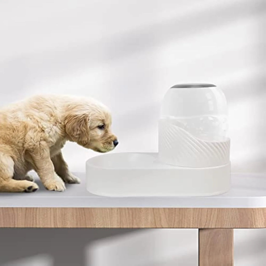 White cat feeder and water dispenser set with wave-pattern design and 2L capacity bowls