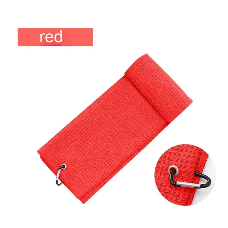 Waffle weave golf ball and club cleaning towel in blue colour showing textured surface