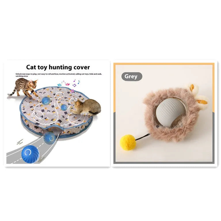 Silicone rolling cat toy ball available in red, green, and grey colours