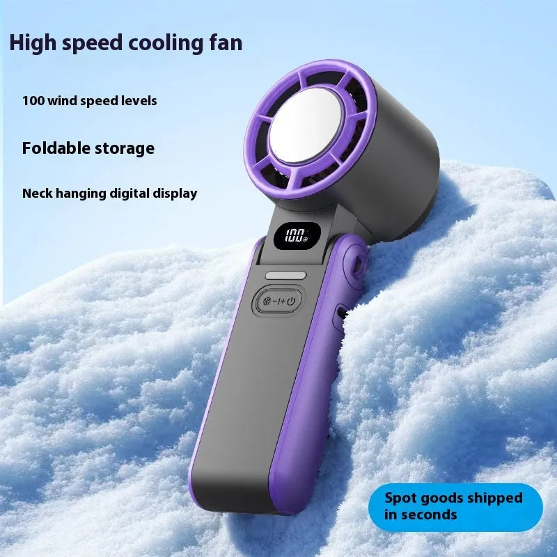 High-speed refrigeration ice compress handheld foldable fan in black with USB cable