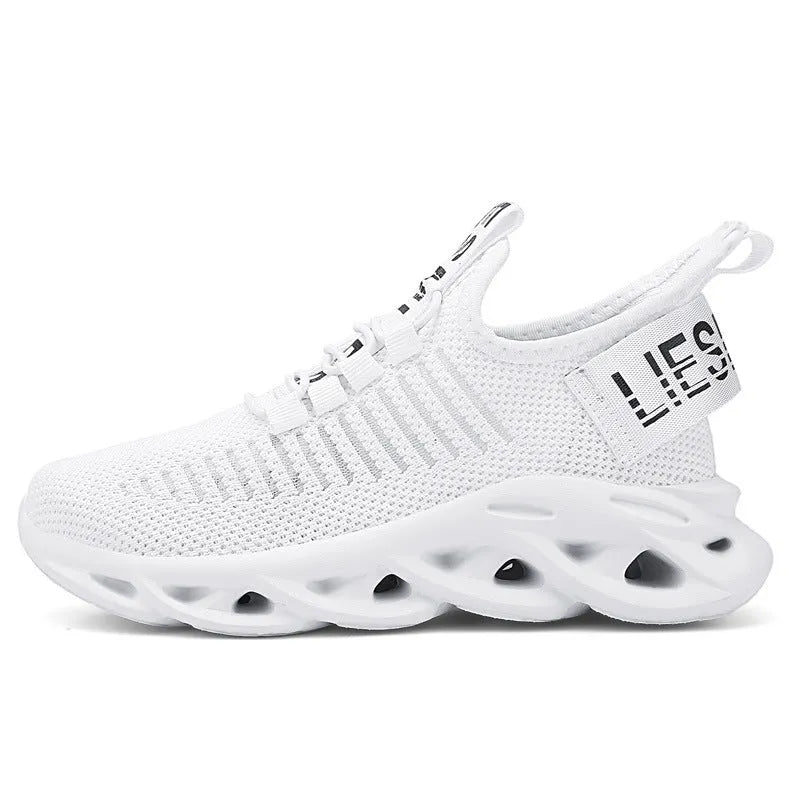 Children's trendy street style coconut sneakers with Velcro closure in black, khaki, or white