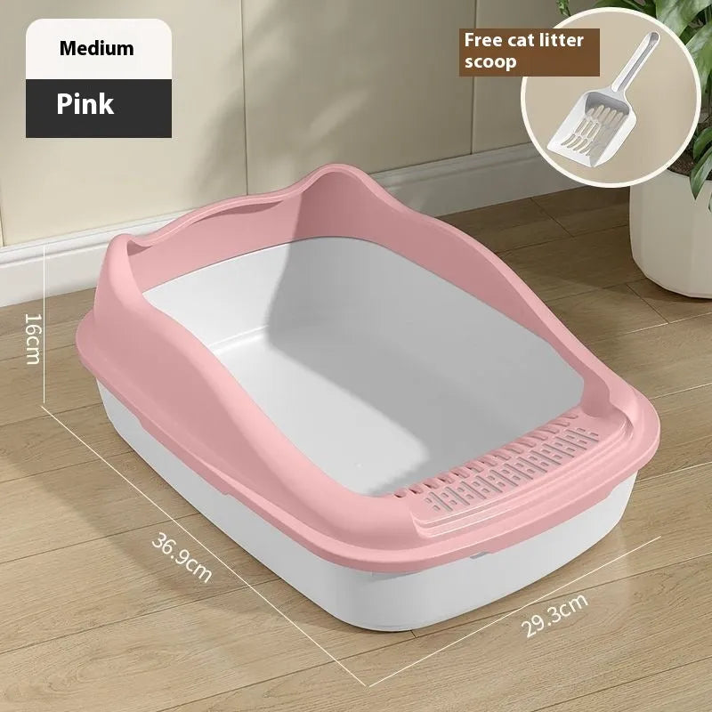 Oversized semi-enclosed cat litter box in cream white, PP material, anti-splash design, extra large size