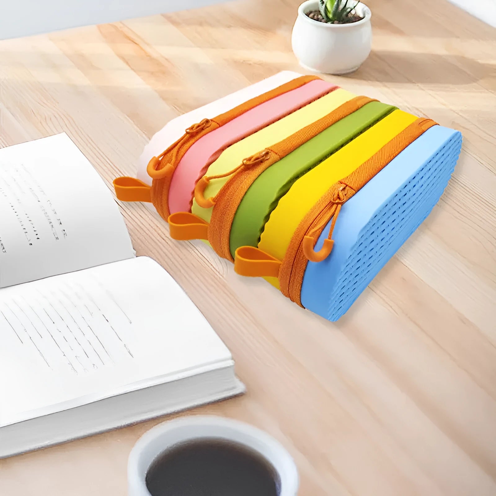 Silicone glasses case with a long handle, shown in rose red light purple colour on a plain background.