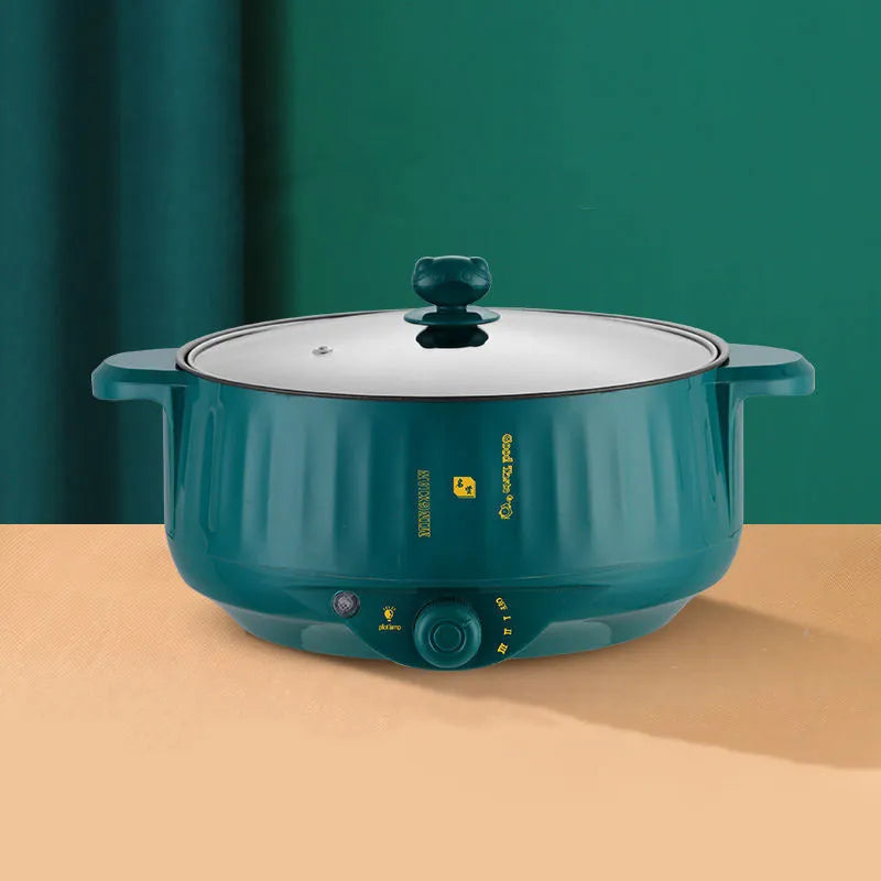 Household electric non-stick pot with stainless steel body in white or green colour options