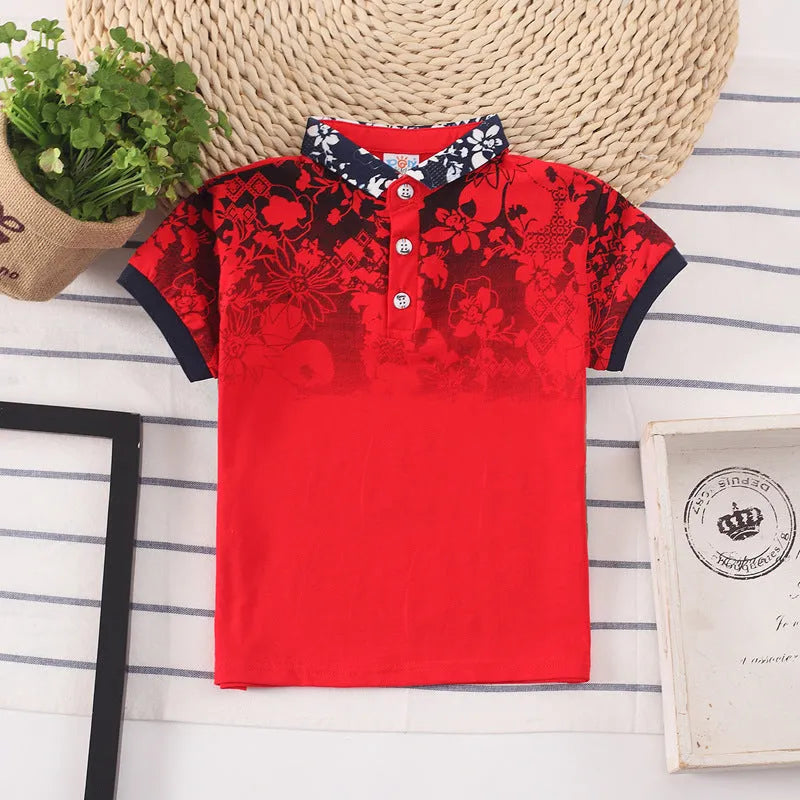 Kids boys short sleeve cotton shirt with lapel collar in solid colours