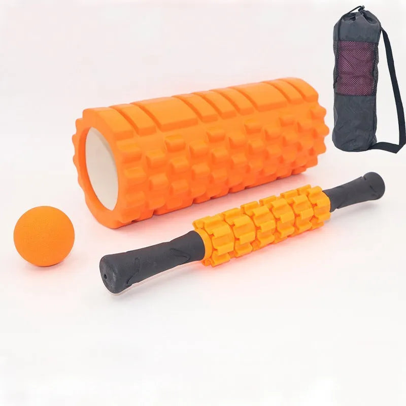 33cm black fitness foam roller with six-piece segmented construction for massage therapy