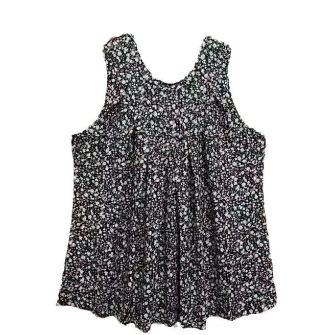 Plus size women's sleeveless vest with floral print in black or khaki colours