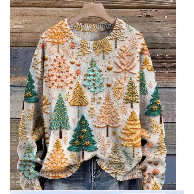 Women's little flower digital printed round neck sweater in polyester, shown in a selected colour from the YPM935 series.