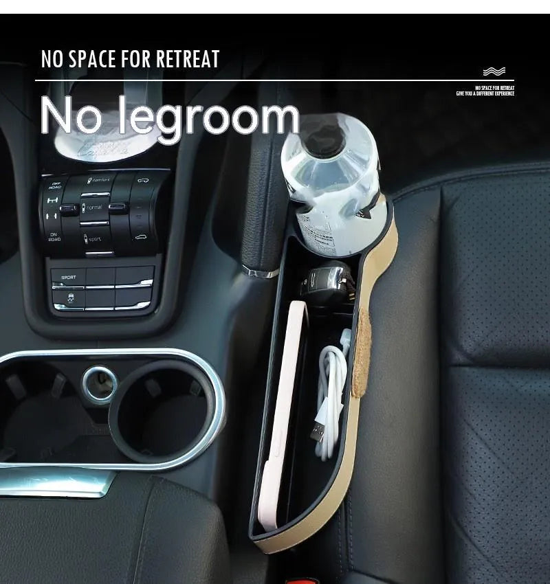 Leather car seat gap storage box with cartoon bear design options for co-pilot or main driving position.