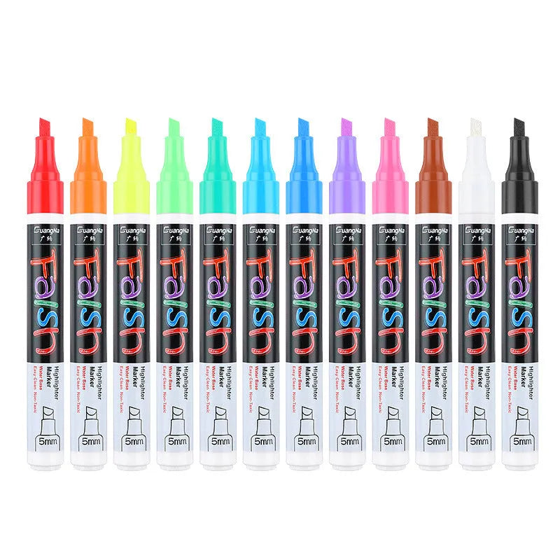 Pack of 6mm fluorescent board markers with a choice of 8 or 12 colours in carded packaging.