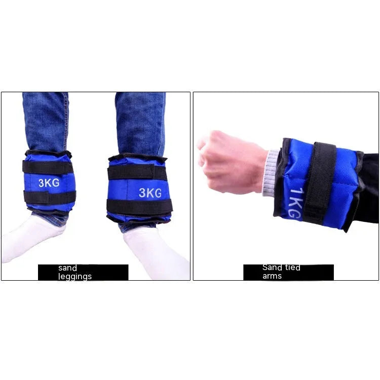 A pair of Oxford cloth legging sandbags for track, running and martial arts training, available in weights from 1kg to 6kg.