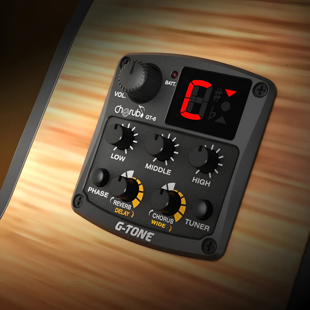 Cherub GT-6 black acoustic guitar preamp unit with EQ and effect control knobs