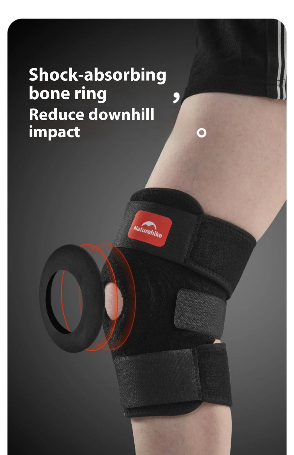 Outdoor hiking climbing knee pad in black, free size, unisex, expanded to 44.5x22.5cm