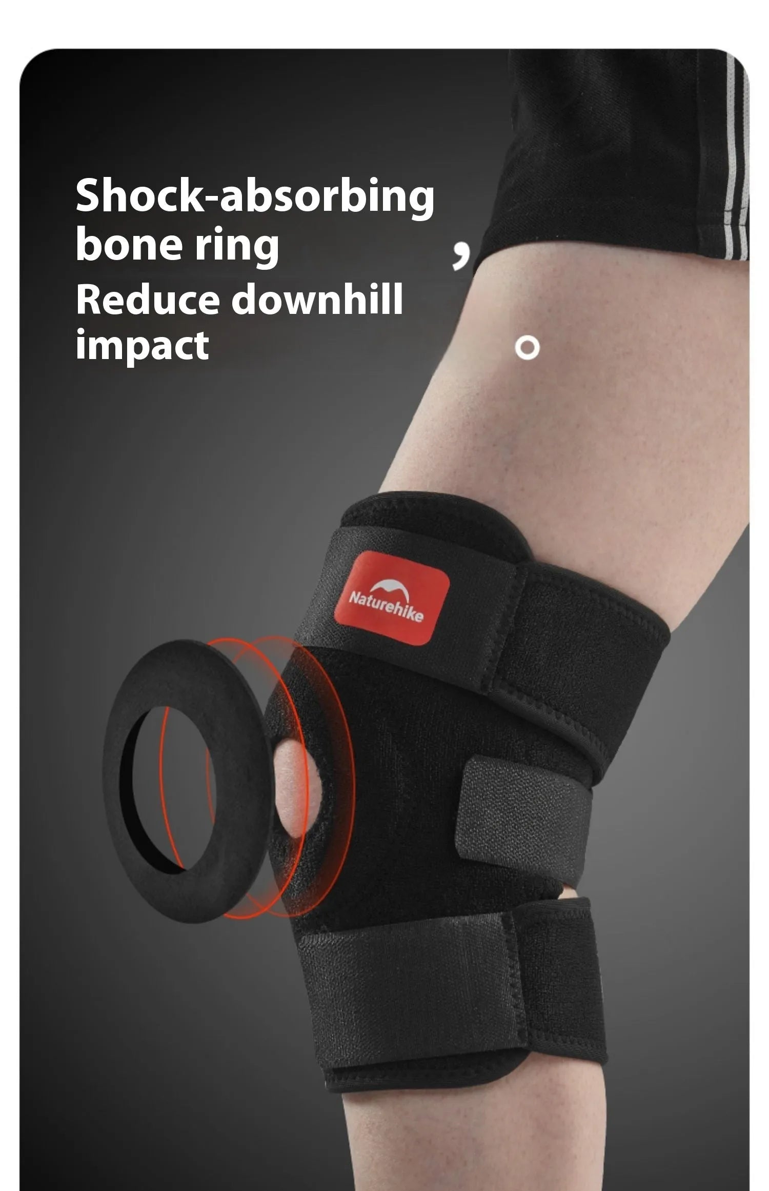 Outdoor hiking climbing knee pad in black, free size, unisex, expanded to 44.5x22.5cm