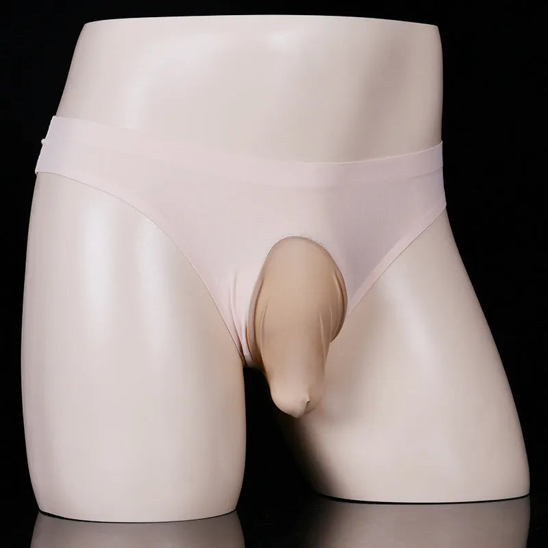 Men's ice silk underwear briefs in black showing open gun pouch style and low waist design