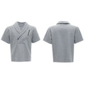 Men's dark cotton sports suit with padded shoulder V-neck top and matching shorts with metal embellishments