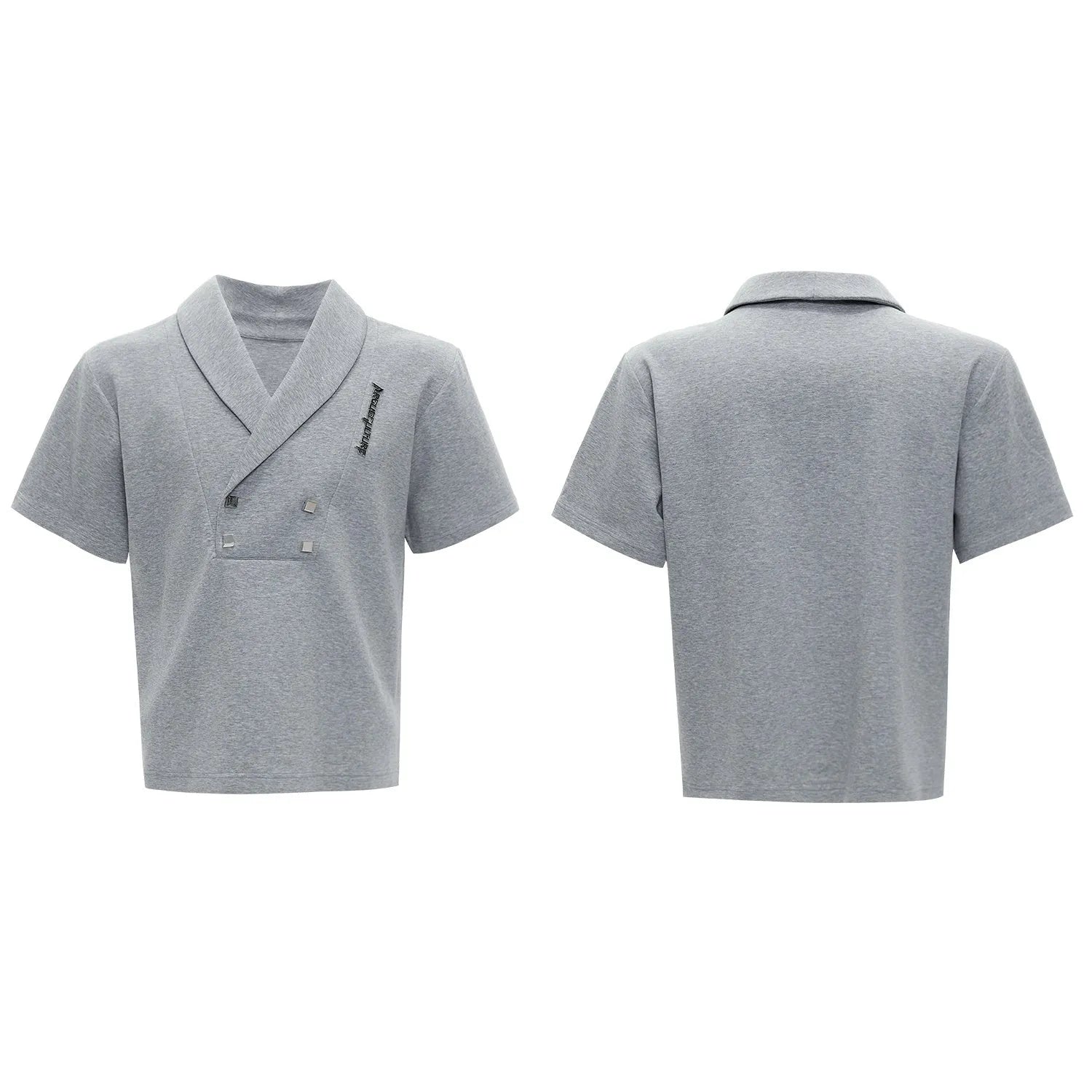 Men's dark cotton sports suit with padded shoulder V-neck top and matching shorts with metal embellishments