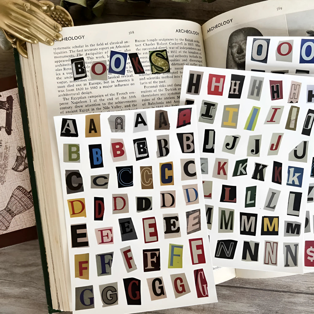 English letters and numbers symbol label stickers with alphabet sets and week words