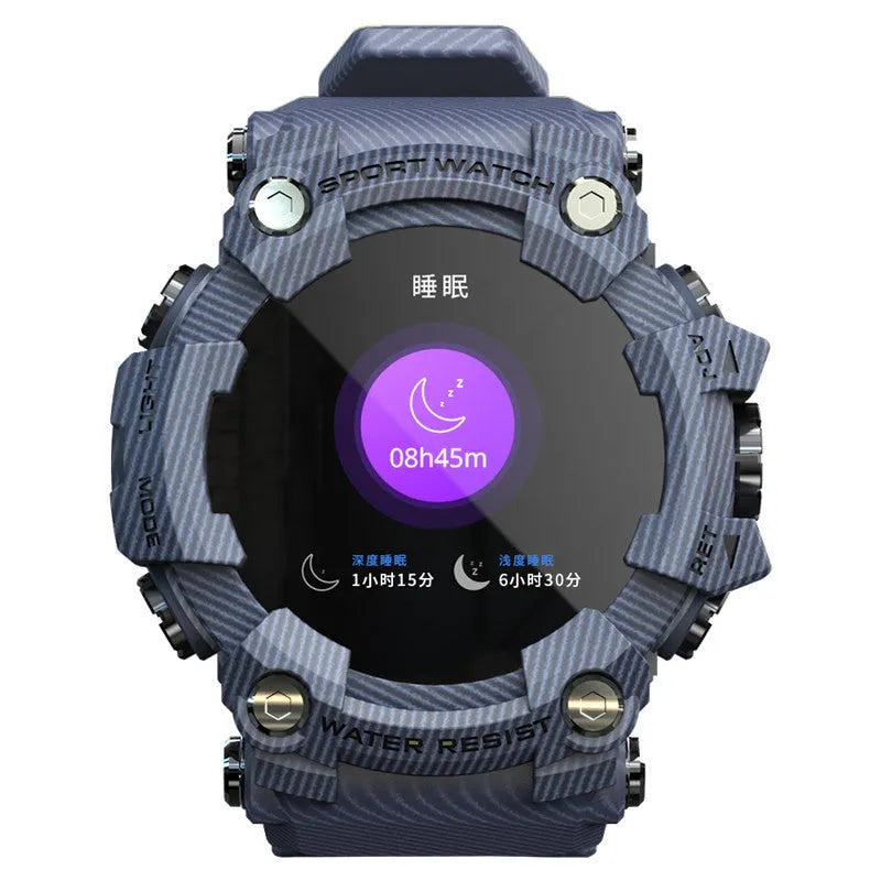 Waterproof outdoor smart watch with step counter and 1.3-inch glass screen in black