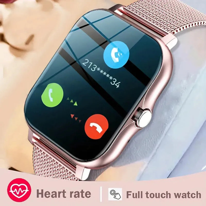 Smartwatch with 1.44-inch colour touchscreen displaying time and health stats, on a silicone strap.