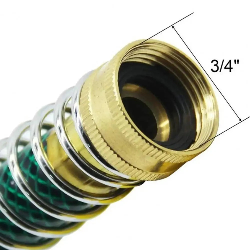 Brass spring hose connector for garden irrigation with spiral mechanism to prevent pipe wrinkles