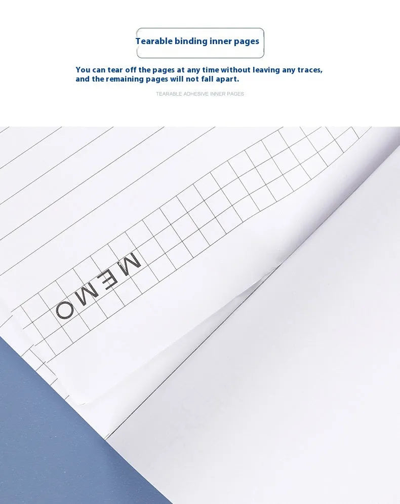A4 tearable meeting minutes notebook with paper cover showing ivory white interior pages