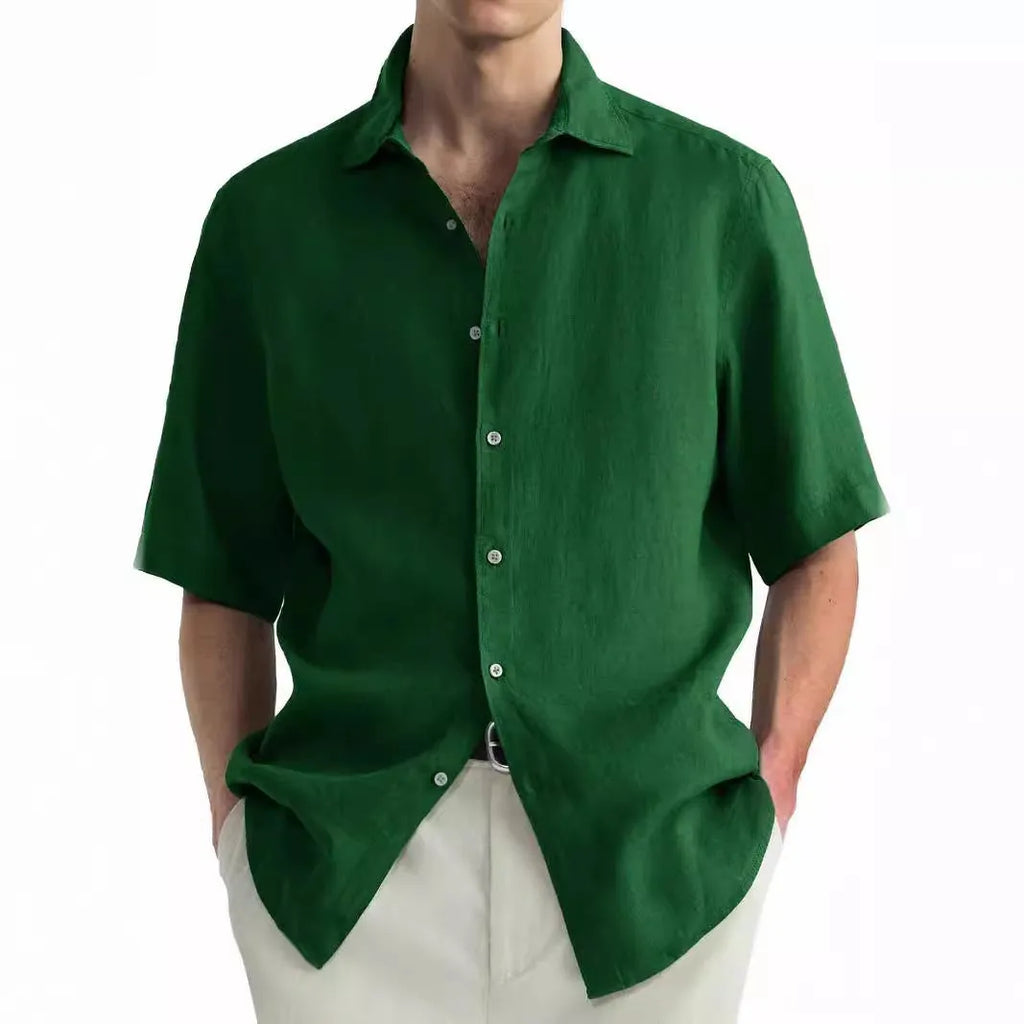 Men's green pure cotton casual shirt with cardogan-style collar regular fit