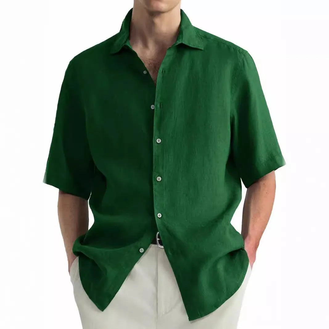Men's green pure cotton casual shirt with cardogan-style collar regular fit