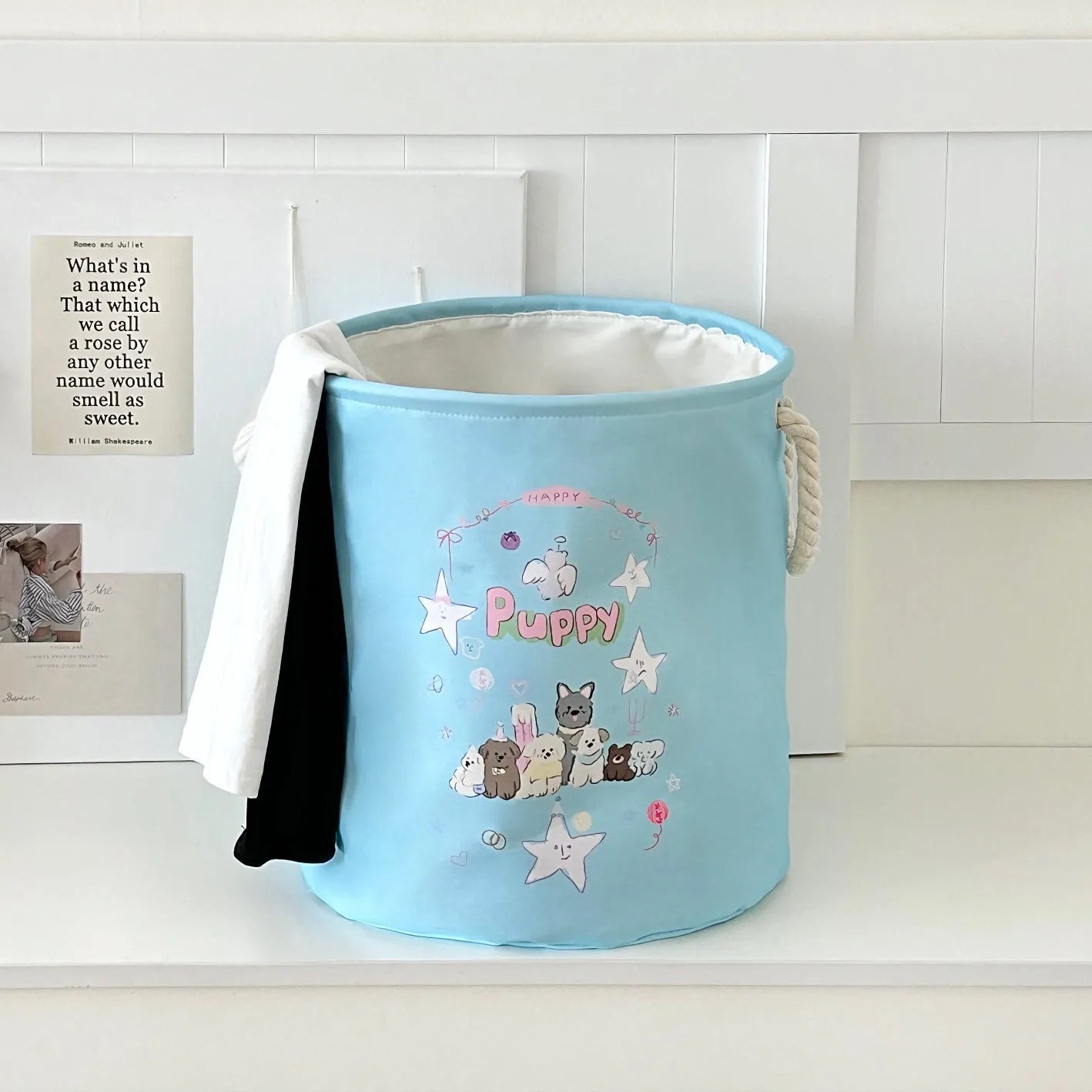 Foldable cotton cloth laundry basket in modern simplicity style with large capacity for bedroom or bathroom storage.