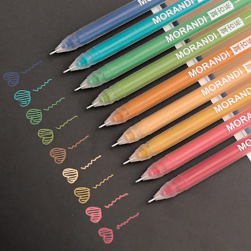 Set of 9 retro Japanese colour gel pens with 0.5mm needle tips for note-taking