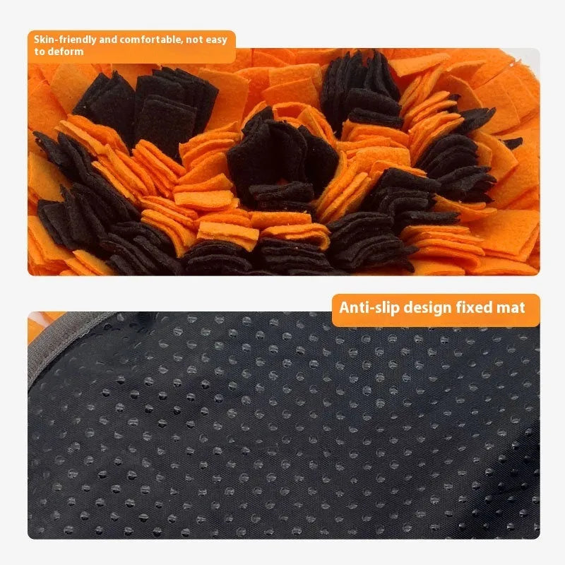Orange pumpkin-shaped woollen pet smell mat for dog slow feeding training
