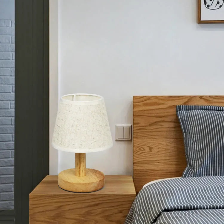 Korean style vintage pleated table lamp with jute and linen shade, bamboo holder, and USB charging